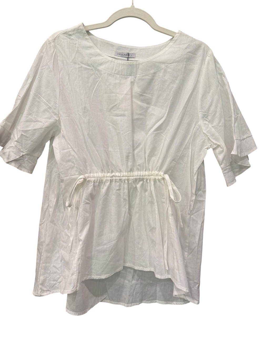 Cellabie White Drawstring Peplum Blouse